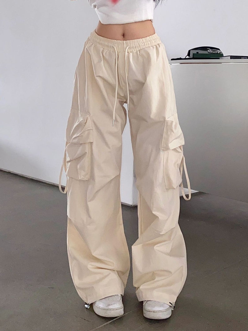 Straight Wide-leg Pants With Large Pockets Casual Working Pants