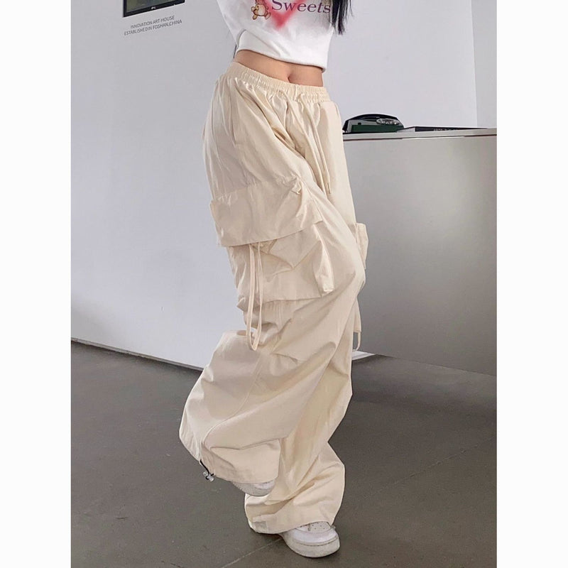 Straight Wide-leg Pants With Large Pockets Casual Working Pants