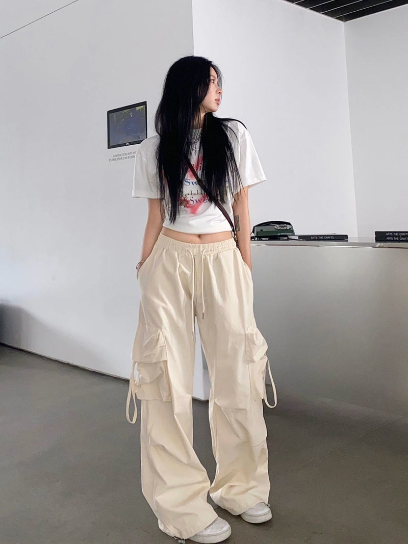 Straight Wide-leg Pants With Large Pockets Casual Working Pants