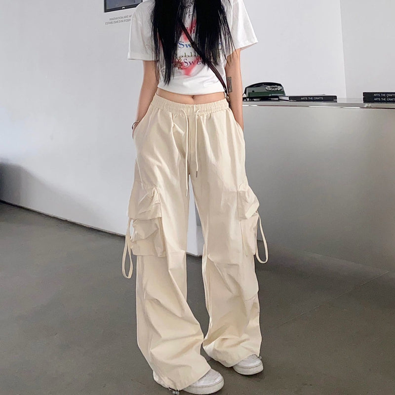 Straight Wide-leg Pants With Large Pockets Casual Working Pants