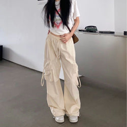 Straight Wide-leg Pants With Large Pockets Casual Working Pants