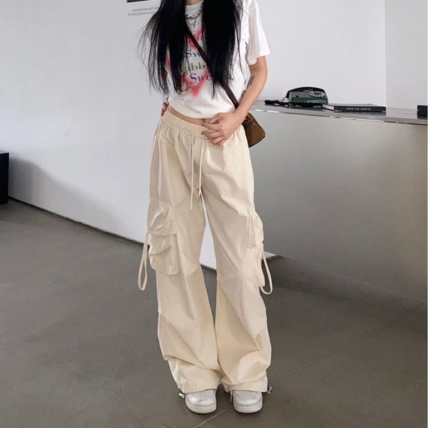 Straight Wide-leg Pants With Large Pockets Casual Working Pants