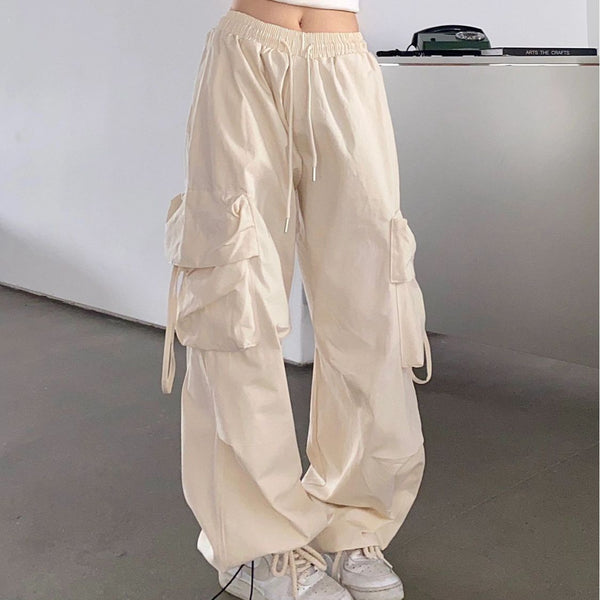 Straight Wide-leg Pants With Large Pockets Casual Working Pants